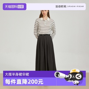 Bari Petit 简约高阶裥褶大摆A字半身裙伞裙长裙高腰 自营