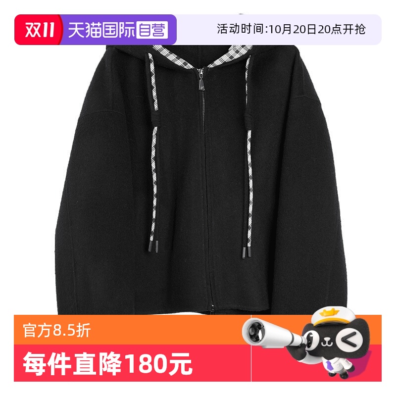 ELLE连帽绵羊毛双面呢大衣女