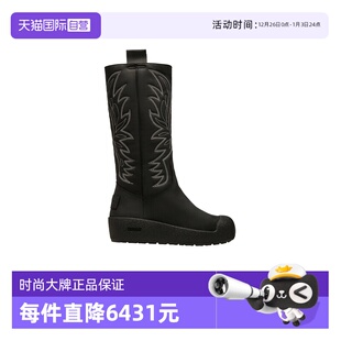 女士黑色小牛皮高筒靴子中筒靴 巴利 Bally 6302966 自营