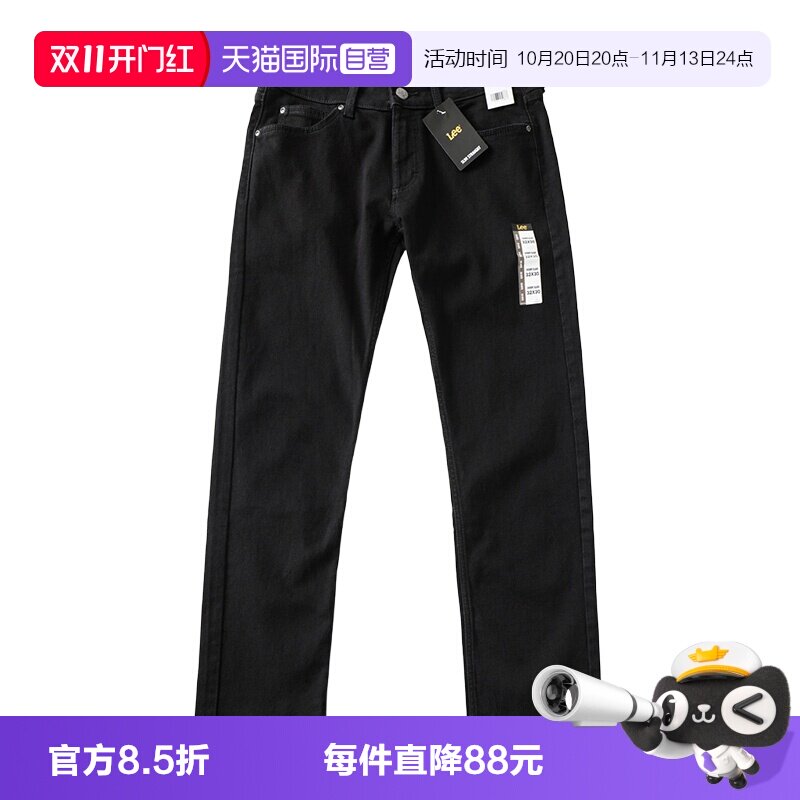 Lee黑色水洗中腰修身直筒牛仔裤