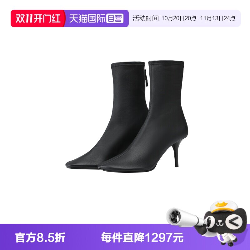 【自营】Acne Studios女士时尚休闲百搭拉链中高帮黑色细跟高跟鞋