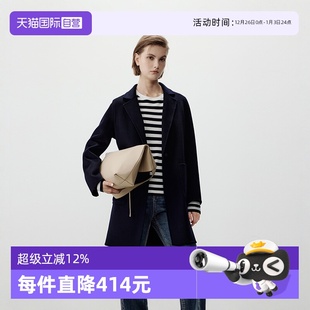 Polo 商场同款 翻领中长款 Marc 西装 绵羊毛大衣女 自营