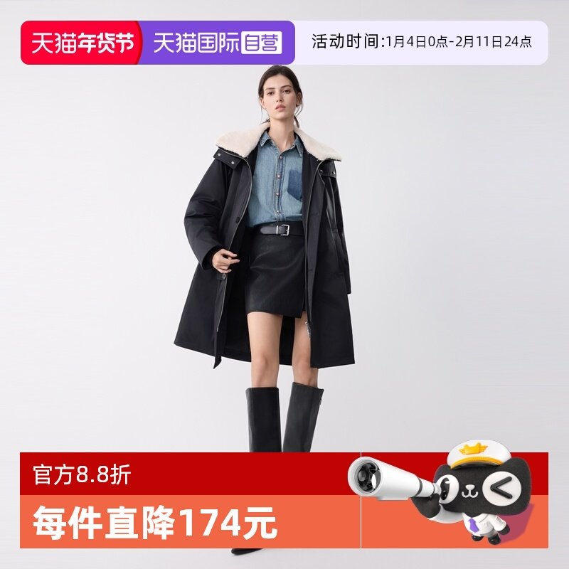 【自营】ELLE90白鸭绒黑色中长款羽绒服女2025冬新款保暖宽松外套
