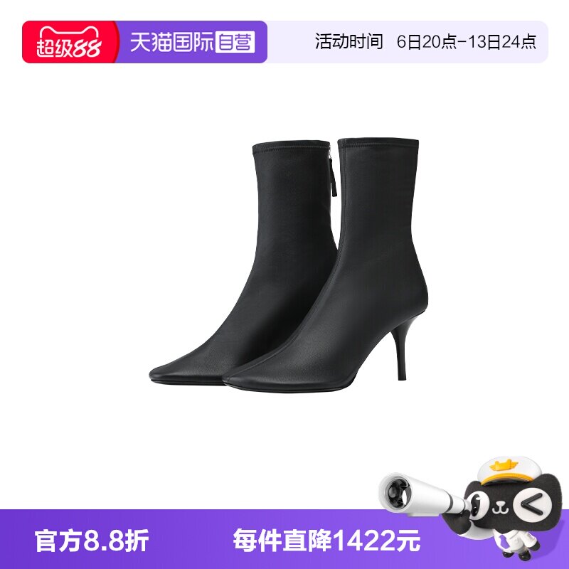 【自营】Acne Studios女士时尚休闲百搭拉链中高帮黑色细跟高跟鞋