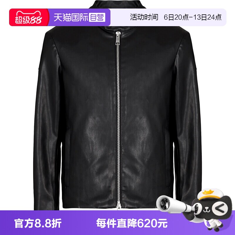 自营皮夹克阿玛尼修身