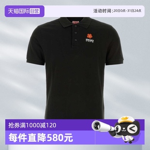 胸口徽标花卉刺绣Polo衫 自营 Kenzo肯佐男款 黑色棉质短袖