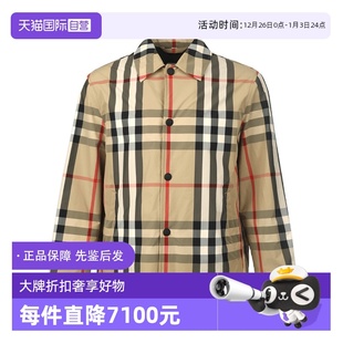 卡其色格纹衬衫 博柏利男士 BURBERRY 领系扣春秋夹克外套 自营
