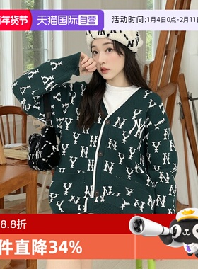 【自营】MLB针织外套男女同款宽松上衣复古老花休闲开衫3AKCM0124