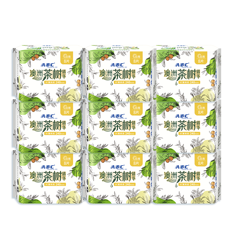 ABC卫生巾女澳洲茶树日用240mm网感棉柔姨妈巾多包组合正品包邮