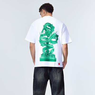 GENIUSCLUB新款龙年双色玉龙印花春夏新款纯棉美式街头短袖