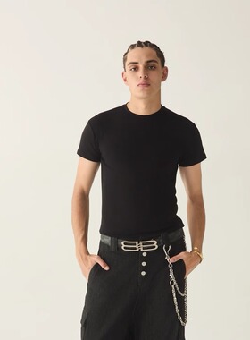 GeniusClub春夏基础黑人修身打底紧身纯色黑色短袖男面料全新升级