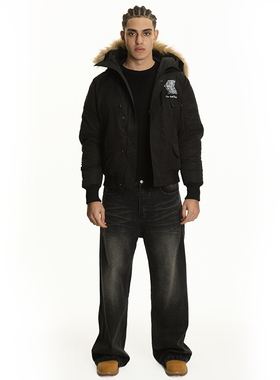 GENIUSCLUB2024fw秋冬新款棉服飞行夹克毛领可拆卸