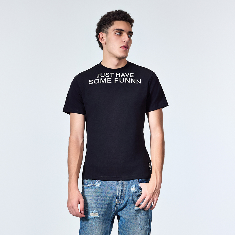 GENIUSCLUB新品胸口印花标语美式潮流街头修身打底纯色印花T恤