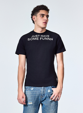 GENIUSCLUB新品胸口印花标语美式潮流街头修身打底纯色印花T恤