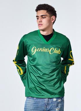 Geniusclub长袖网眼透气宽松黄绿撞色logo情侣嘻哈美式冰球长袖