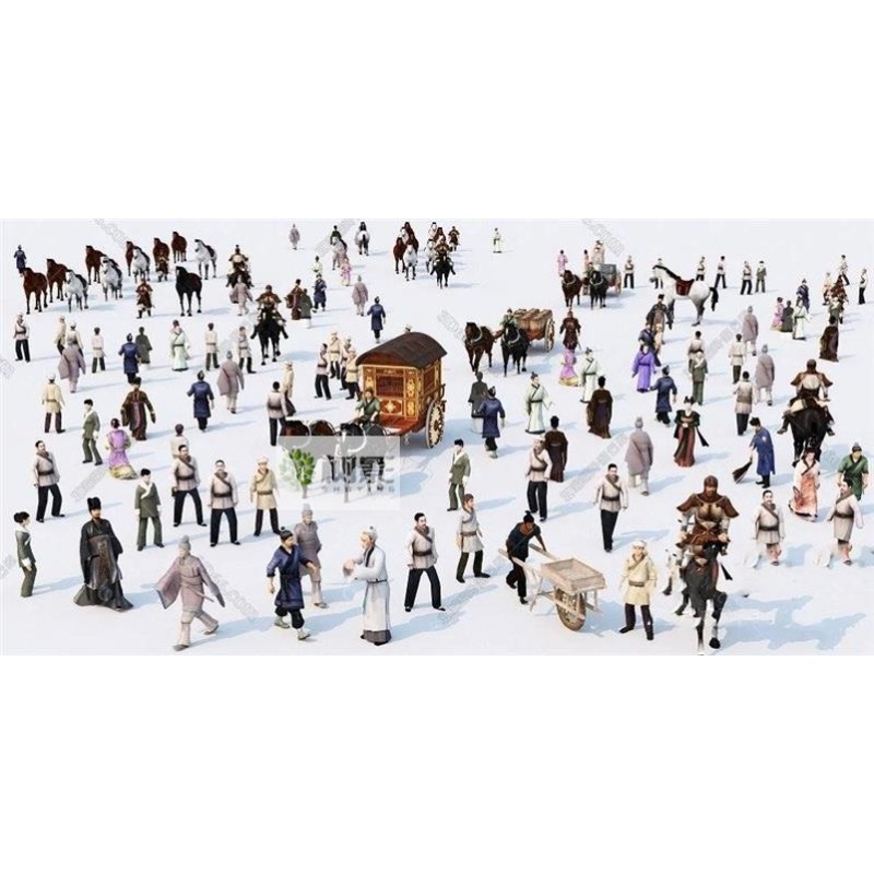 古建古镇规划用配景古代人物3d max模型带贴图和动作