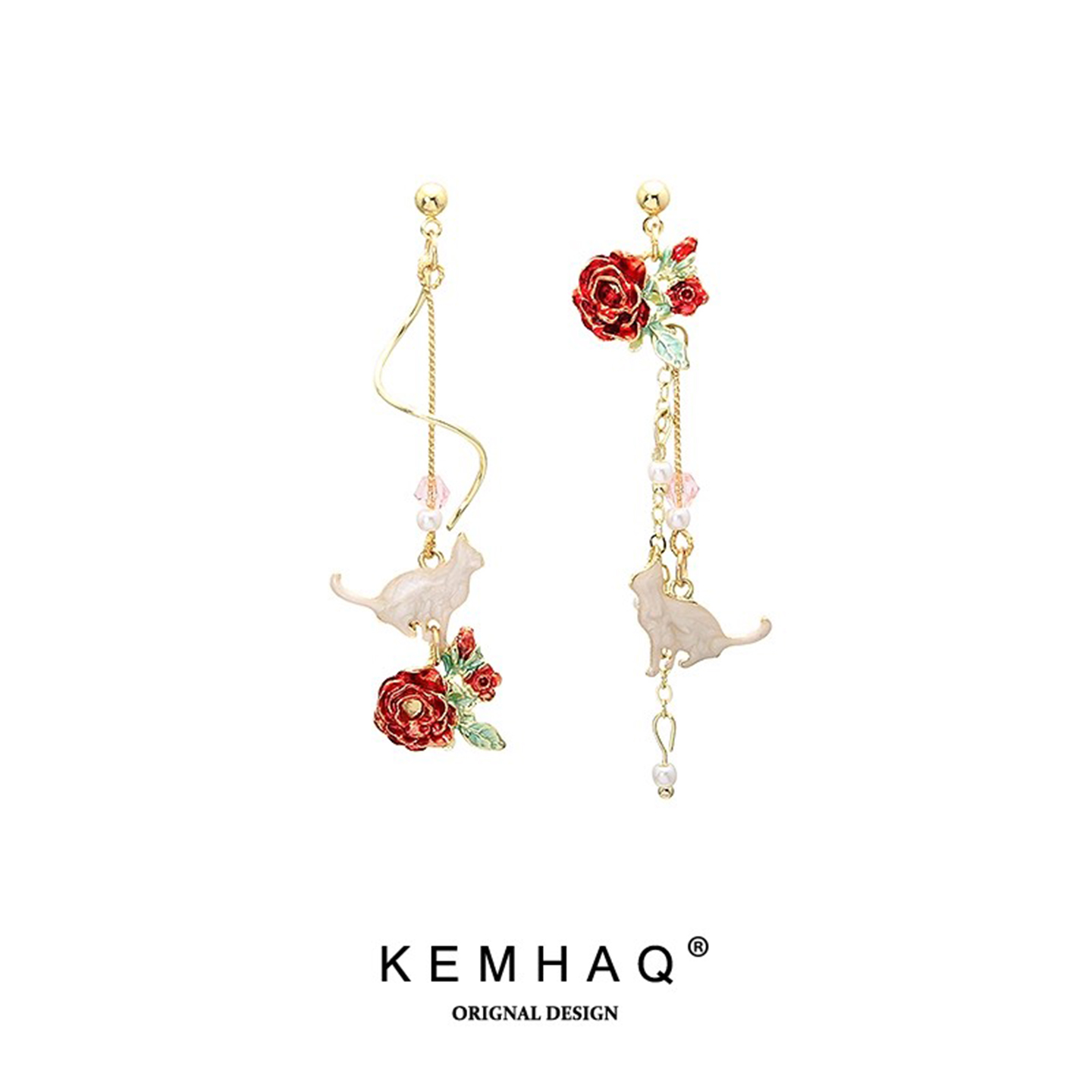 情人礼物玫瑰花耳夹珍珠流苏耳环