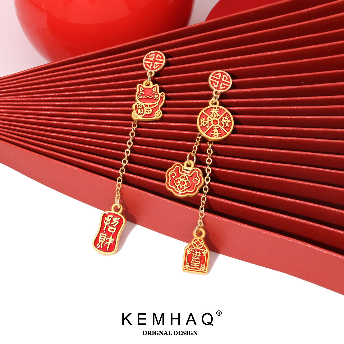 原创新年耳饰招财进宝红色喜庆春节耳环招财猫可爱纯银耳钉女耳夹,饰品/流行首饰/时尚饰品新,耳钉,淘宝优惠券,粉丝福利购,淘宝优惠卷