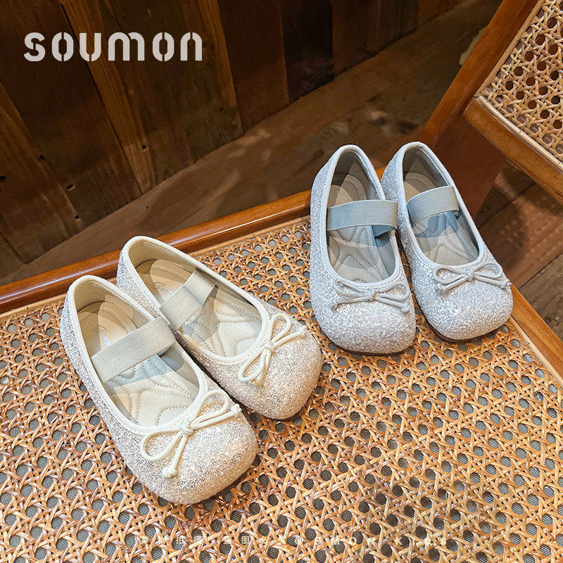 书萌蝴蝶结亮片玛丽珍鞋2026春季新款女童一字带芭蕾舞鞋平底单鞋