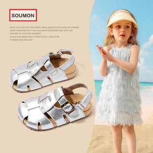 儿童真皮勃肯鞋女童夏款凉鞋公主鞋小童外穿包头半拖鞋防滑宝宝鞋