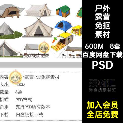 户外帐篷免抠素材彩8套露营公园模块PS房车平图库桌椅天幕景观