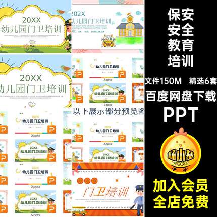 学校工作安全教育教育培训主题保安ppt精选6套课件门卫模板幼