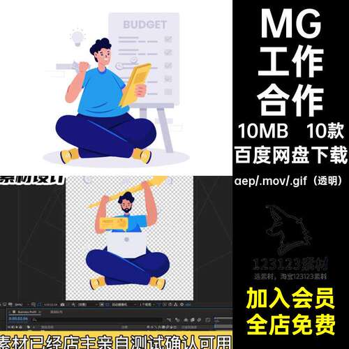 MG人物团队工作场景AE动画GIFMOVPR素材源文件日常透