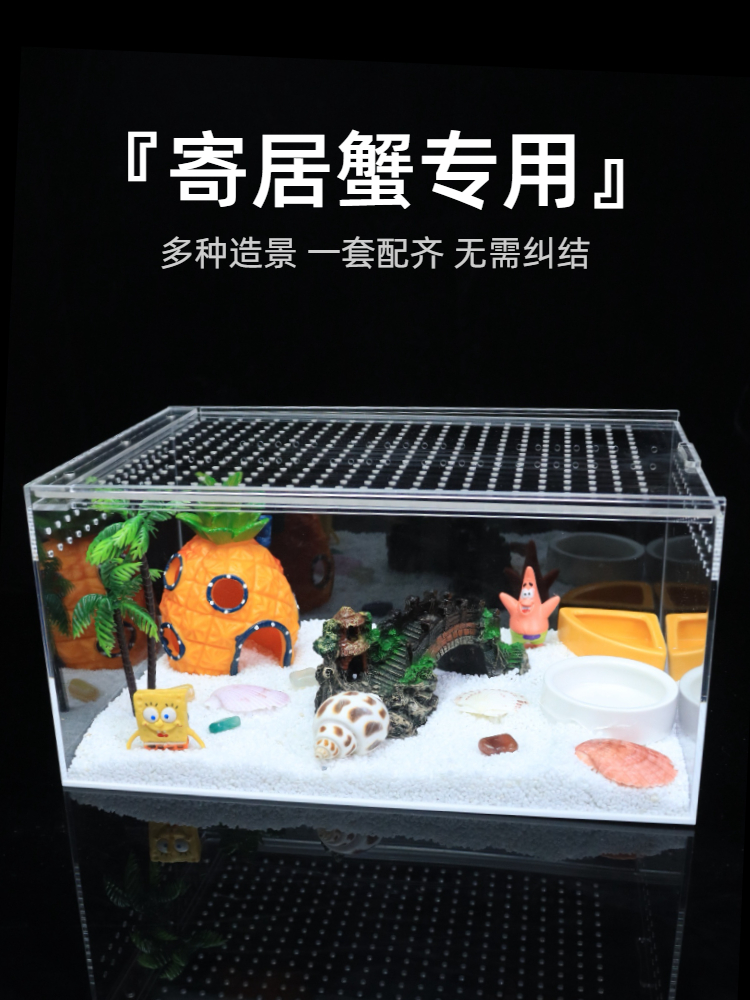 相守蟹专用缸小款造景鱼缸寄居蟹饲养箱沙蟹饲养盒生态躲避屋套餐