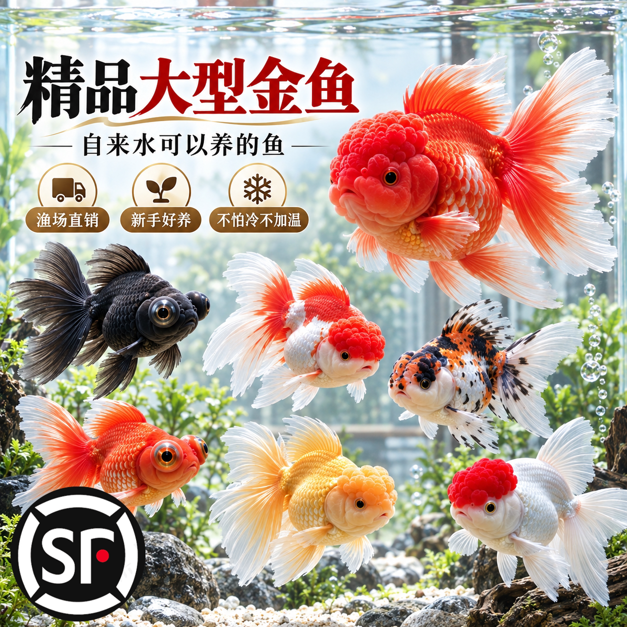 金鱼活鱼冷水观赏鱼鹤顶红狮子头金鱼丹顶红新手淡水好养耐活鱼苗