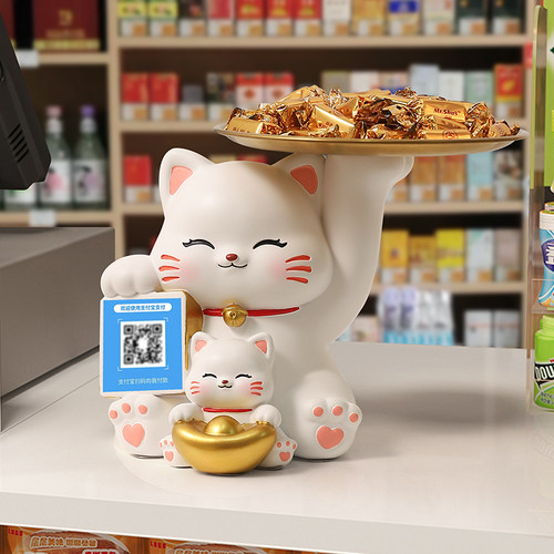 招财猫摆件收银台前台二维码装饰