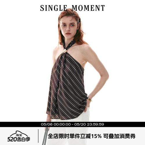 SINGLE MOMENT 26SS法式夏季宽松休闲挂脖金色扣上衣吊带背心女
