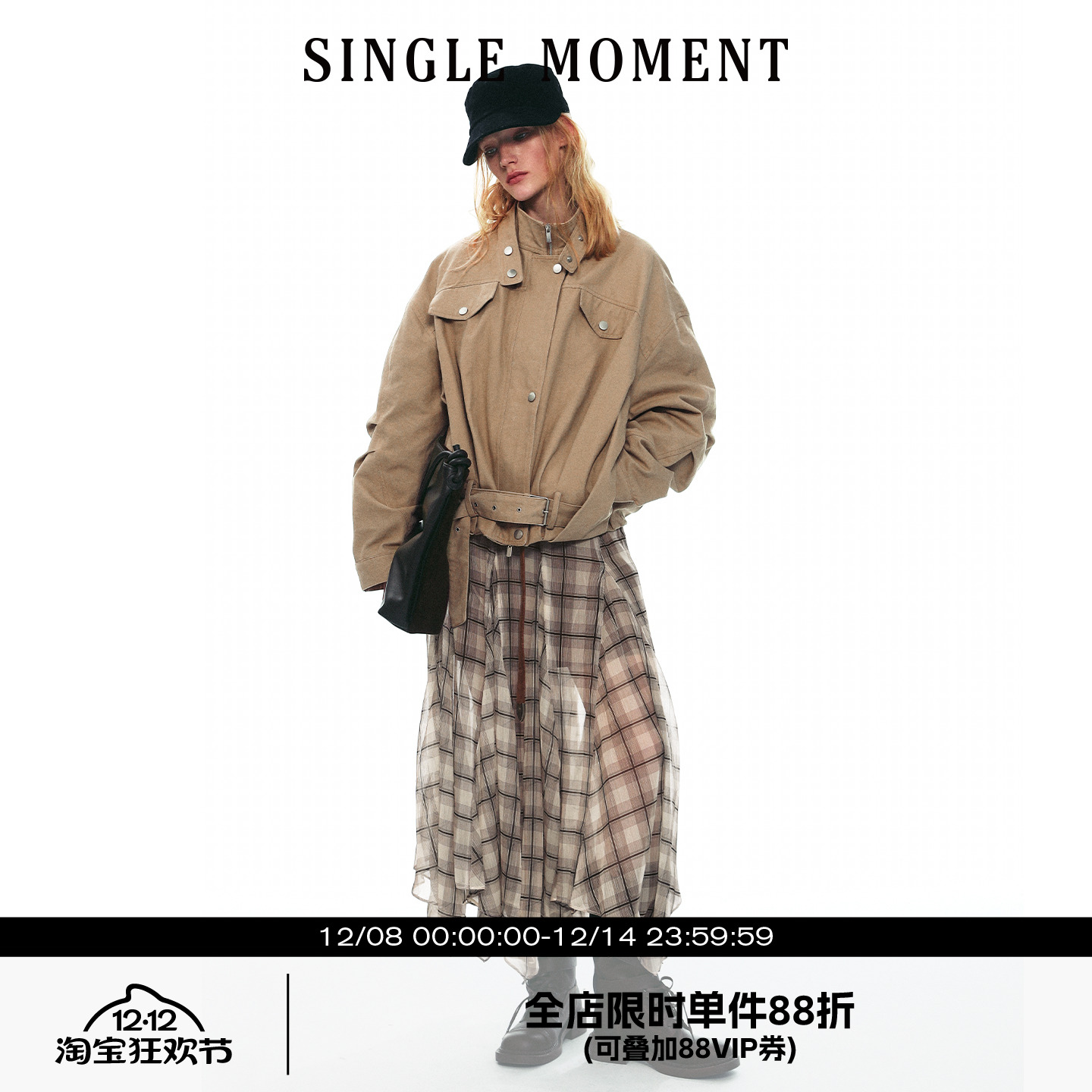 SINGLE MOMENT 25AW英伦风复古工装立领穿插结构夹克外套上衣女