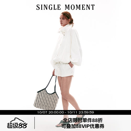 SINGLE MOMENT 26SS法式夏季透气吸湿休闲运动夹克上衣短裤套装女