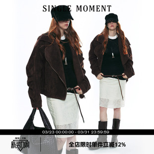 麂皮绒翻领夹克外套工装 SINGLE 复古短款 25AW法式 上衣女 MOMENT