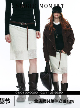 SINGLE MOMENT 25AW法式复古柔软亲肤蕾丝镂空羊毛半身裙女