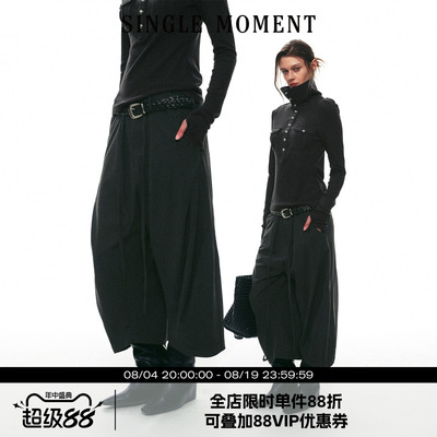 SINGLE MOMENT 26AW法式经典都市通勤打褶抽绳宽松七分裤休闲裤女