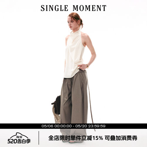 SINGLE MOMENT 26SS法式夏季休闲宽松荡领挂脖无袖上衣背心女