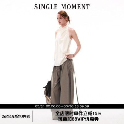 SINGLE MOMENT 26SS法式夏季休闲宽松荡领挂脖无袖上衣背心女