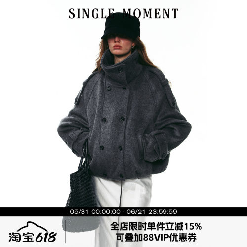 SINGLE MOMENT 25AW法式秋冬保暖羊毛短款双排扣外套风衣女