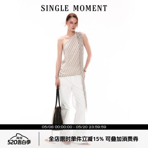 SINGLE MOMENT 26SS法式通勤复古优雅飘带挂脖上衣无袖T恤背心女
