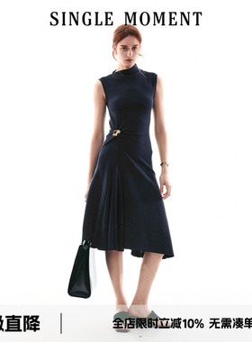 SINGLE MOMENT 26SS法式通勤气质百搭休闲扭结无袖简约连衣裙女
