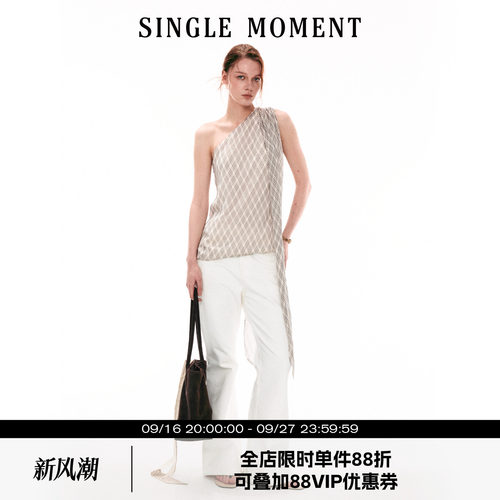 SINGLE MOMENT 26SS法式通勤复古优雅飘带挂脖上衣无袖T恤背心女