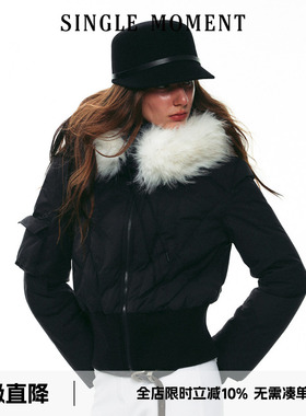 SINGLE MOMENT 25AW法式秋冬正肩修身保暖短款连帽羽绒服外套女