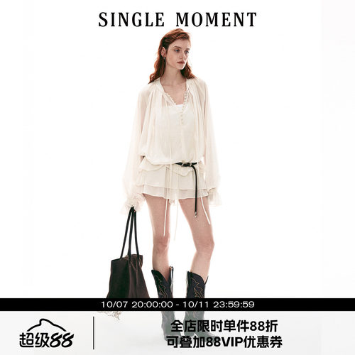SINGLE MOMENT 26SS法式通勤宽松休闲圆领密扣罩衫上衣裙裤套装