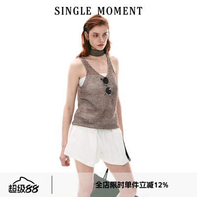 SINGLE MOMENT 26SS法式复古休闲透气宽松花纱针织镂空背心上衣女