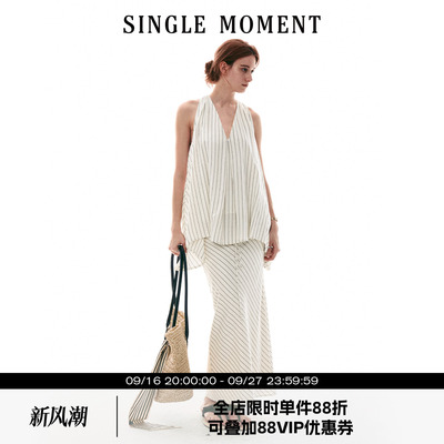 SINGLE MOMENT 26SS法式浪漫挂脖扭花A摆花苞上衣系带斜丝半裙女