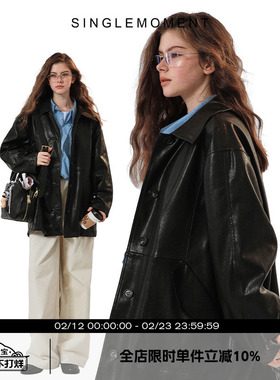 SINGLE MOMENT 纯小羊皮真皮外套复古男女中长款百搭通勤