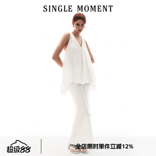 SINGLE MOMENT 26SS法式浪漫挂脖扭花A摆花苞上衣度假风半裙套装