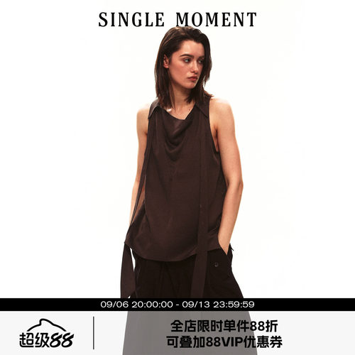 SINGLE MOMENT 26SS夏季法式设计感休闲荡领飘带无袖背心上衣女