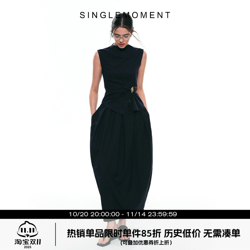 SINGLE MOMENT 25SS夏季新款法式显瘦修身无袖立裁扭花背心套装